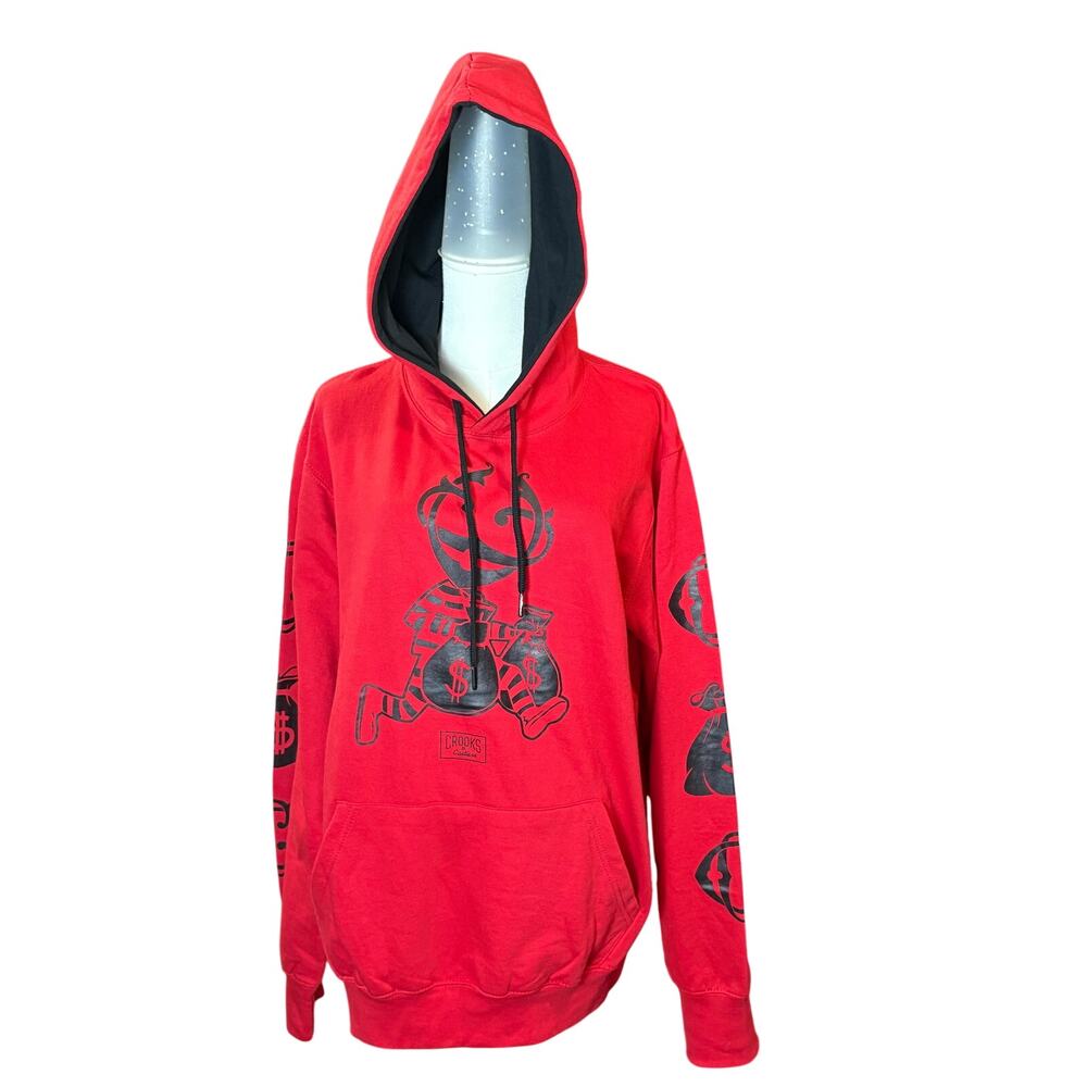 Stylish Crooks & Castles "Mr. Monopoly" Hoodie - Red & Black, Men's Large